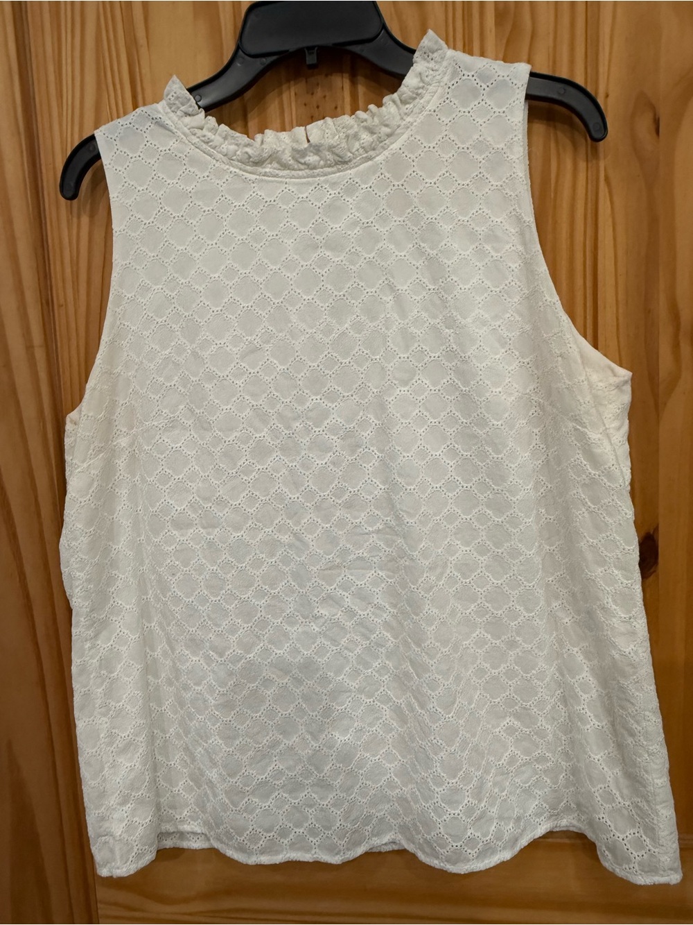 LOFT White Eyelet Sleeveless Ruffle Neck Blouse